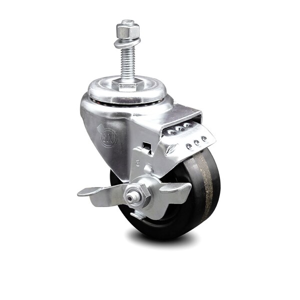 3 Inch Phenolic Wheel Swivel 3/8 Inch Threaded Stem Caster with Brake SCC
